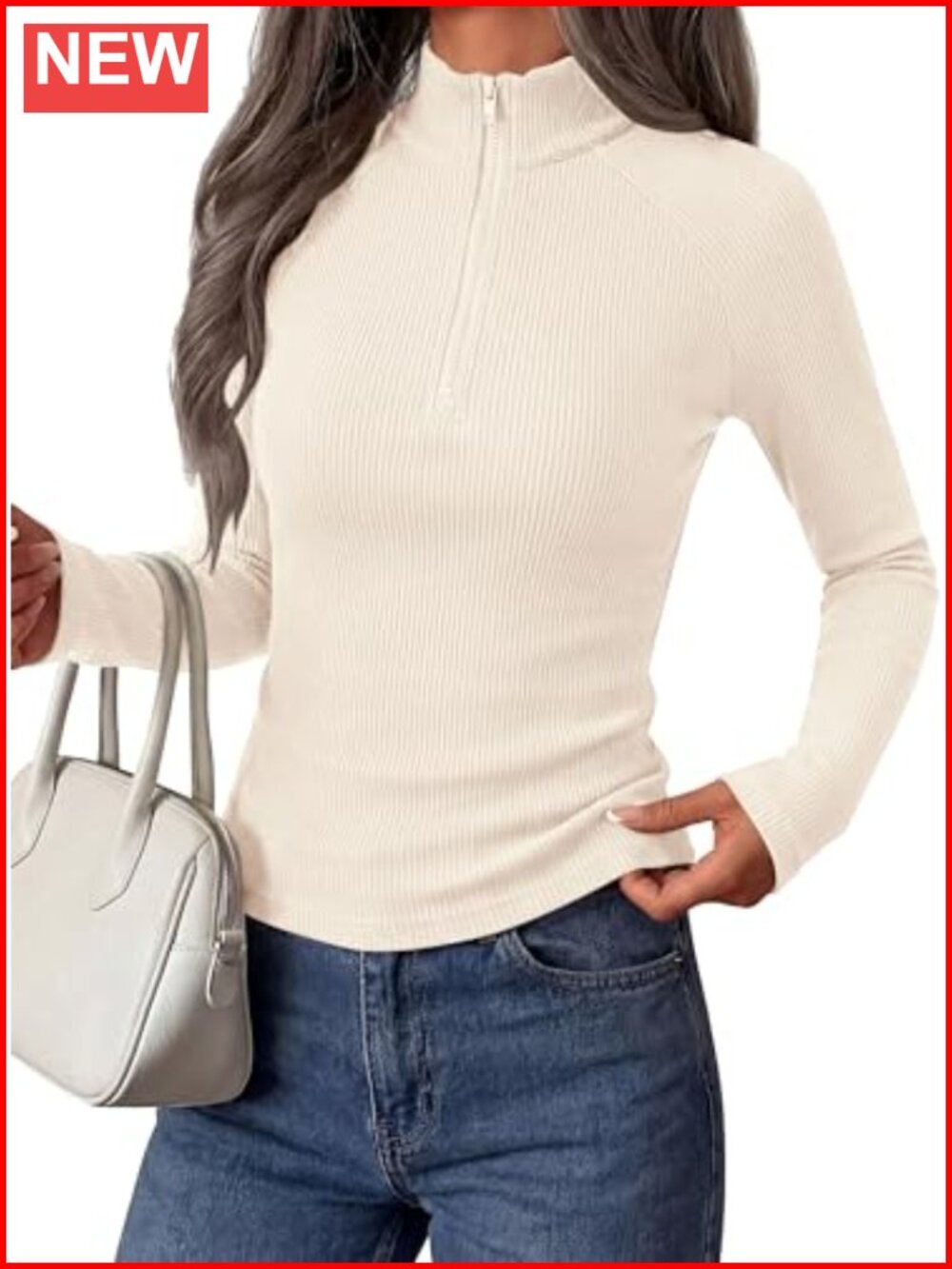 PRETTYGARDEN Quarter Zip Pullover Long Sleeve Ribbed Fitted Top